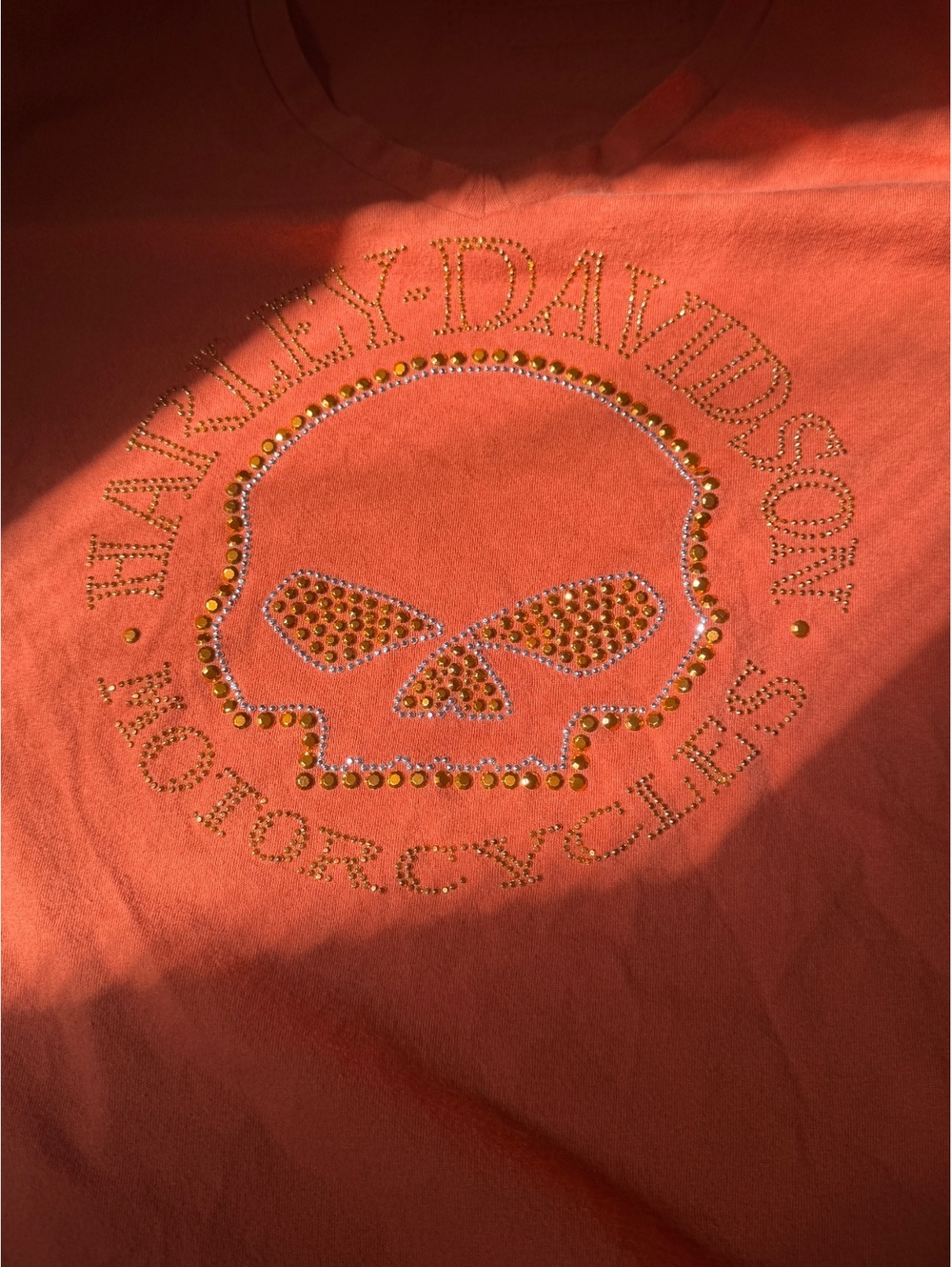 harley-davidson orange cotton t-shirt with skull and logo design size xxl